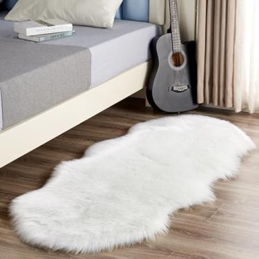 Imagem de Tapete fofo, tapete felpudo de 60 x 180 cm com suporte antiderrapante, capa de cadeira de carneiro sintética, almofada de assento lavável para quarto, sofá, sala de estar, lareira