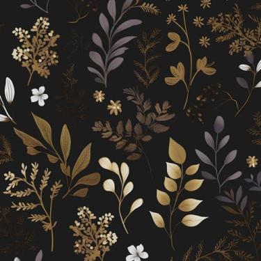 Imagem de BOKEBEVE Papel de parede amarelo preto escuro descasque e cole papel de contato boho folhas vintage papel de parede floral para prateleiras forro armário decoração de casa mural de parede vinil