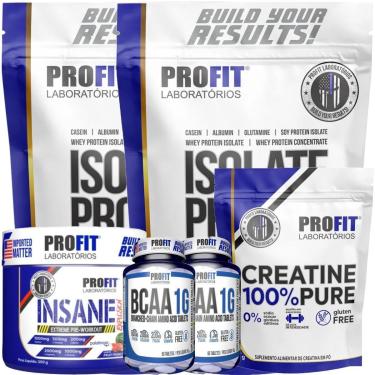 Imagem de 2X WHEY ISOLATE 900G l 1X CREATINA PURA 250G l 2X BCAA 60 TABS l 1X PRÉ TREINO INSANE 200G l PROFIT-Unissex
