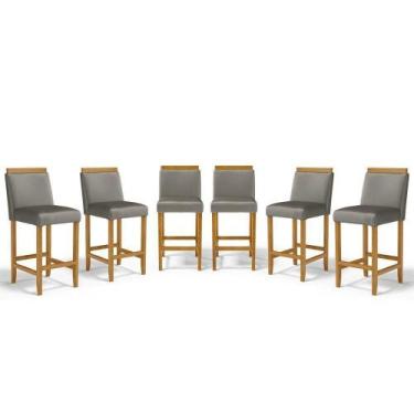 Imagem de Kit Com 6 Banquetas Eloá Madeira Maciça Assento Estofado Para Bancada 