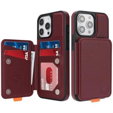 Imagem de GUERNICA Capa carteira para iPhone 13 Pro Max (6,7 polegadas) com suporte para cartão, bloqueio de RFID para mulheres e homens, capa de telefone à prova de choque para Apple 13 Pro Max, vinho tinto