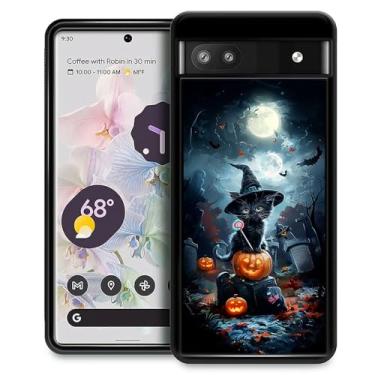 Imagem de XUANWENPA Capa para Google Pixel 6A, o design da capa preta é brilhante, antiqueda e à prova de poeira, gato preto mágico da noite de Halloween.