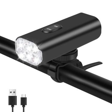 Imagem de Suruid Luz de bicicleta brilhante de 6 LEDs, luz frontal leve de 2000 lúmens, farol de bicicleta recarregável por USB de 4800 mAh, farol de bicicleta à prova d'água IPX-6, acessórios de bicicleta de