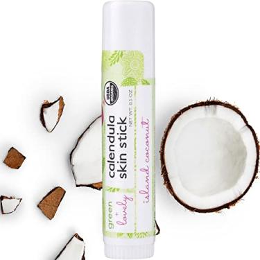 Imagem de Green + Lovely Loção Orgânica Em Bastão De Calêndula Para Pele, Bálsamo Hidratante, Pomada, Creme Multiuso As Mãos E Corpo, 0,5 Oz., Coco Da Ilha (Conjunto Com 2 Tubos)