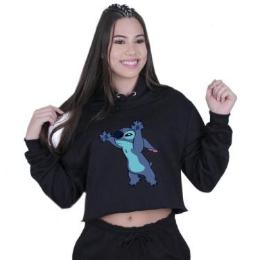 Imagem de Cropped Moletom Feminino Lilo Stitch Susto - Lafre, Preto, G
