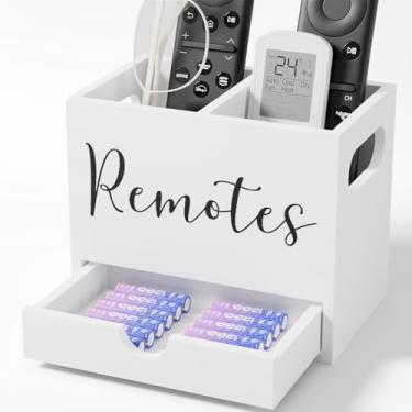Imagem de First-zgel Suporte de controle remoto, suporte remoto de TV com gaveta, organizador de controle remoto de madeira para mesa, caixa de armazenamento de mídia para mesa de cabeceira, sala de estar