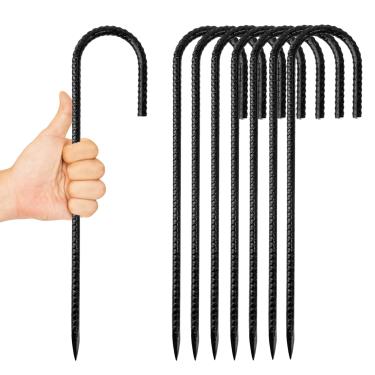 Imagem de Anothera Pacote com 8 estacas de aço para jardim, estacas de vergalhão em J de 30 cm, âncoras de solo à prova de ferrugem para barracas, plantas, cercas e trampolins