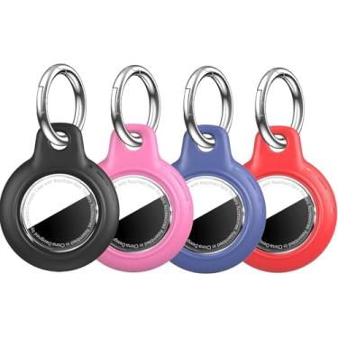 Imagem de YOKRWO Pacote com 4 unidades à prova d'água para Apple AirTag, capa para AirTag com chaveiro, policarbonato rígido + TPU à prova de choque e resistente a arranhões para AirTags, capa para Apple Air