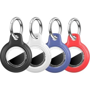 Imagem de YOKRWO Pacote com 4 unidades à prova d'água para Apple AirTag, para Apple Air Tags com chaveiro de metal, policarbonato rígido + TPU resistente a arranhões para AirTags, capa para Apple Air Tags
