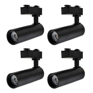 Imagem de Kit 4 Spot Longo Led Mr16 Para Trilho Eletrificado Preto 3000k Quente 