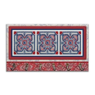 Imagem de Cabideiro Parede Porta Colar Chaves Cintos Azulejo Vermelho - FORMALIV