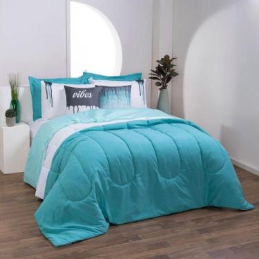 Imagem de Kit Edredom Linho Colorful Casal Queen 5 Peças 100% Poliéster - Verde 