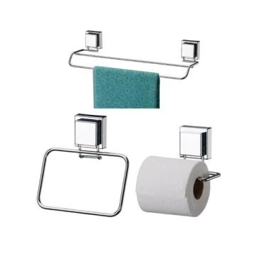 Imagem de conjunto banheiro kit inox ventosa sucção 3 peças Future