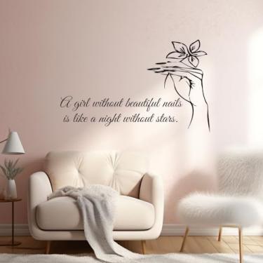 Imagem de Decalques de parede para salão de beleza – Adesivo de vinil para esmalte e manicure e pedicure para decoração de quarto e loja de unhas – 61 cm x 38 cm (preto-JZY136