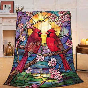 Imagem de Cobertor cardinal macio quente casal cardeais vermelhos cobertor de lã quente floral pôr do sol decoração coisas vitrais cobertor de pelúcia presentes para amantes, meninos, meninas, mulheres, adultos