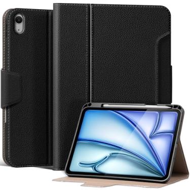 Imagem de XFYKJIN Capa de couro para iPad Air de 11/10,9 polegadas com suporte para lápis, despertar/hibernar automaticamente, suporte ajustável e fecho de fivela magnética (2020-2025 M3/M2/5ª/4ª geração, preto