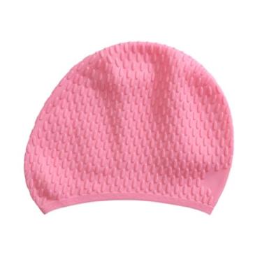 Imagem de UGPLM Touca de natação de silicone para piscina, touca de banho para cabelos longos e curtos, unissex, homens e mulheres, surfe, esportes aquáticos, Rosa