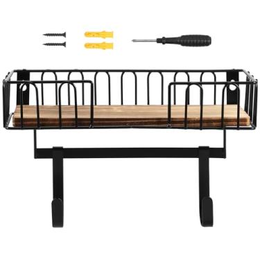 Imagem de Cabide de tábua de passar para suporte de tábua de passar a ferro em forma de T, suporte de tábua de passar ferro vintage com base de armazenamento de madeira com ganchos removíveis para lavanderia