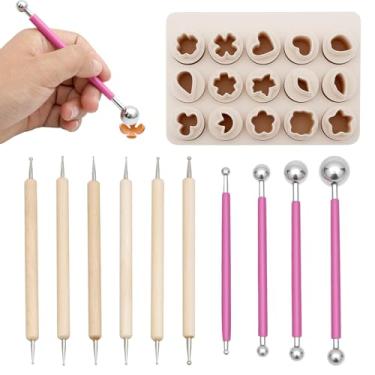 Imagem de Tcwhniev Kit de cortadores de brincos de argila, ferramentas de escultura de argila, ferramentas de corte de brinco de geleca de polímero impresso em 3D, ferramenta básica de corte de flor com canetas