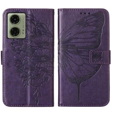 Imagem de Asdsinfor Capa para Motorola E14 4G/G04 4G/G24 4G, capa carteira flip de couro PU com suporte para cartões de crédito fecho magnético capa protetora para Moto G24 4G, borboleta roxa escura YB