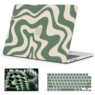 Imagem de B BELK Capa compatível com MacBook Air de 15 polegadas 2025 2024 2023 versão M4 M3 M2 A3241 A3114 A2941, capa rígida de plástico com padrão ondulado + capa de teclado + protetor de tela para Mac Air