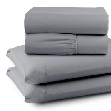 Imagem de Jogo de Lençol King 4 Peças Percal 300 Fios Life - Linda Casa, Cinza