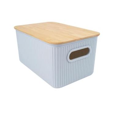 Imagem de Cesta Retangular L`Hermitage com Tampa em Bambu e Alça 10x12x16cm - Cinza