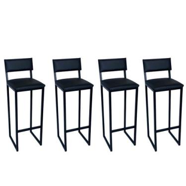 Imagem de Kit 4 Banquetas Alta 95cm Bistrô Cozinha Balcão em Metal com Encosto I