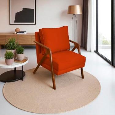 Imagem de Poltrona Para Sala Decorativa Shine Cadeira Reforçada Para Recepção Manicure Sala De Espera Consultório Escritório Confortável Em Madeira Maciça Castanho Suede Cores (Terracota)