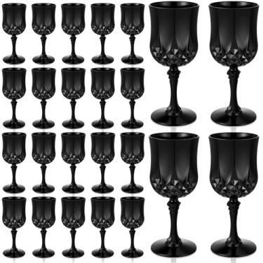 Imagem de Domensi 20 peças de taças de vinho de plástico preto 198 g reutilizável preto vintage em relevo taças de água potável inquebráveis taças de champanhe para casamento, despedida de solteiro, suprimentos