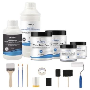 Imagem de GLAINTE Kit de pintura de bancada de mármore branco - Kit de acabamento de bancada epóxi para cobertura de banheiro de cozinha 35-38 pés quadrados