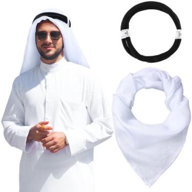 Imagem de Lenço Hoolerry Arab Shemagh Muslim Keffiyeh Head Wrap branco