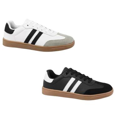 Imagem de Kit 2 Tênis Casual Feminino Retro Solado de Borracha e Design Confortável para o Dia a Dia Preto/Branco (Preto/Branco, BR, Adulto, Numérico, 33)