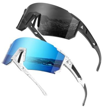 Imagem de KALIYADI Óculos de sol infantil de beisebol juvenil: esportes ciclismo corrida meninos meninas 3-12 anos proteção UV400, Preto + azul gelo, Medium