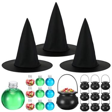 Imagem de LemonRoad 23 Pcs Wizard Party Favors Set Include 3 Witches Hats 10 Witches Cauldron and 10 Plastic Potion Bottles for Halloween Wizard Party Favors Birthday Cosplay Decor Supplies