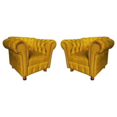 Imagem de Kit Duas Poltronas Chesterfield Capitone Luis XV Suede Amarelo / decoracao, sala tv estar, recepcao