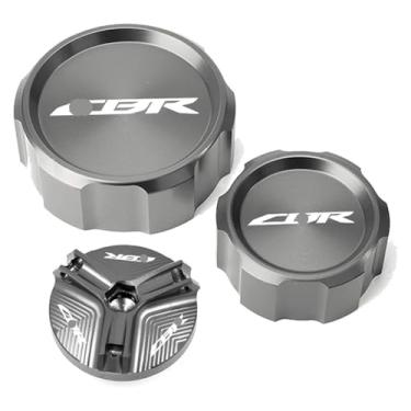 Imagem de Compatível com CBR 1000RR 1000 RR 2005-2018 Tampa de enchimento de óleo de motocicleta cilindro mestre tampa de reservatório de fluido de freio meia CBR1000RR (conjunto de 3 peças cinza)