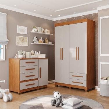 Imagem de Conjunto Quarto Infantil 2 Peças Aurora Espresso Móveis Cinamomo / Off White