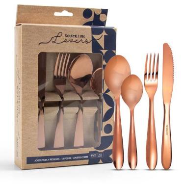 Imagem de Jogo de Talheres 16 Peças Lovers Rose Gold Aço Inox Gourmet Mix