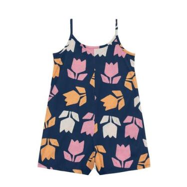 Imagem de Macacão infantil menina de flor Brandili, 10, Azul