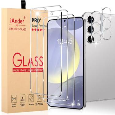 Imagem de iAnder Pacote com 3 protetores de tela de vidro para Galaxy S25+ S25 Plus, pacote com 3 protetores de lente de câmera com bandeja de fácil instalação, suporta sensor de impressão digital, clareza