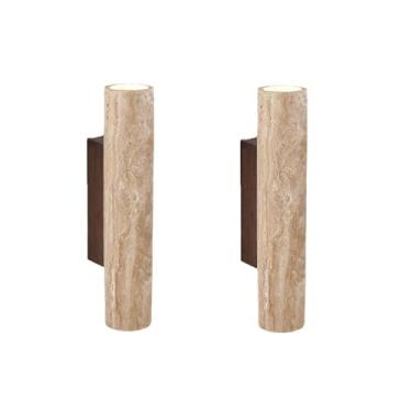 Imagem de Conjunto de 2 arandelas de parede estilo wabi sabi Luminária de parede de pedra cilíndrica Luminária de parede para cima e para baixo Luminária de parede para corredor Luminária de parede in