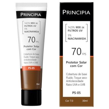Imagem de Protetor Solar Facial Principia 14,5% Mix de Filtros UV + 5% Niacinamida FPS 70 PS-05 Cor 7.0 com 30ml