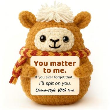 Imagem de Krinisou Positive Animals Lhama de crochê – Presente de aniversário engraçado e fofo de lhama para melhor amigo, presente romântico You Matter to Me para namorada, namorado, meia de Natal exclusiva