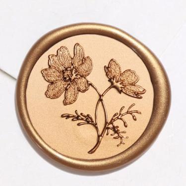 Imagem de Adesivos de lacre de cera - adesivos de selo de envelope de convite de casamento floral, 30 peças autoadesivas, adesivos dourados antigos, perfeitos para cartões de convite de casamento, cartões de