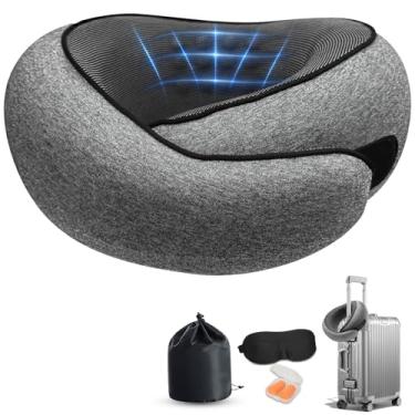 Imagem de Travesseiros de viagem para aviões, suporte de 360° para viagem, travesseiro de pescoço de viagem, espuma viscoelástica de avião, portátil, para viagem, adequado para aviões, escritórios e carros