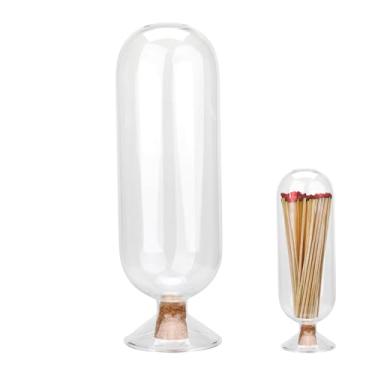 Imagem de YINSHCO Frasco decorativo extra alto de 28 cm para fósforos de vidro cloche decorativo para decoração de casa, garrafa de vidro com rolha de madeira para fósforos de vela, decoração moderna de