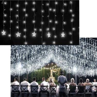 Imagem de Pisca Cascata 600 Lâmpadas LEDs Estrelas Branco De 220v 15m - Genérico