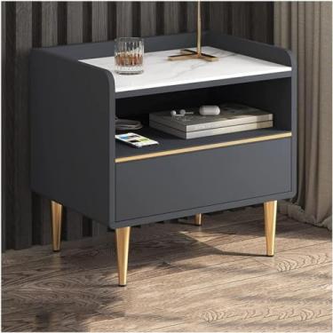 Imagem de Mesa de cabeceira inteligente, armário de cabeceira com gavetas com 1 prateleira, branca, mesa de cabeceira com 1 gaveta, cinza simples e moderno, fácil montagem