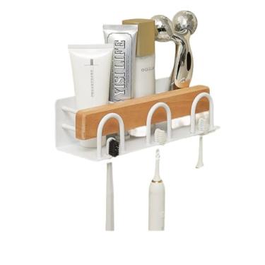 Imagem de Conjuntos de ferragens de banheiro toalheiro suporte de papel barra de toalha gancho prateleira acessórios de banheiro kit branco, barra dupla 50 cm (suporte de escova de dentes)